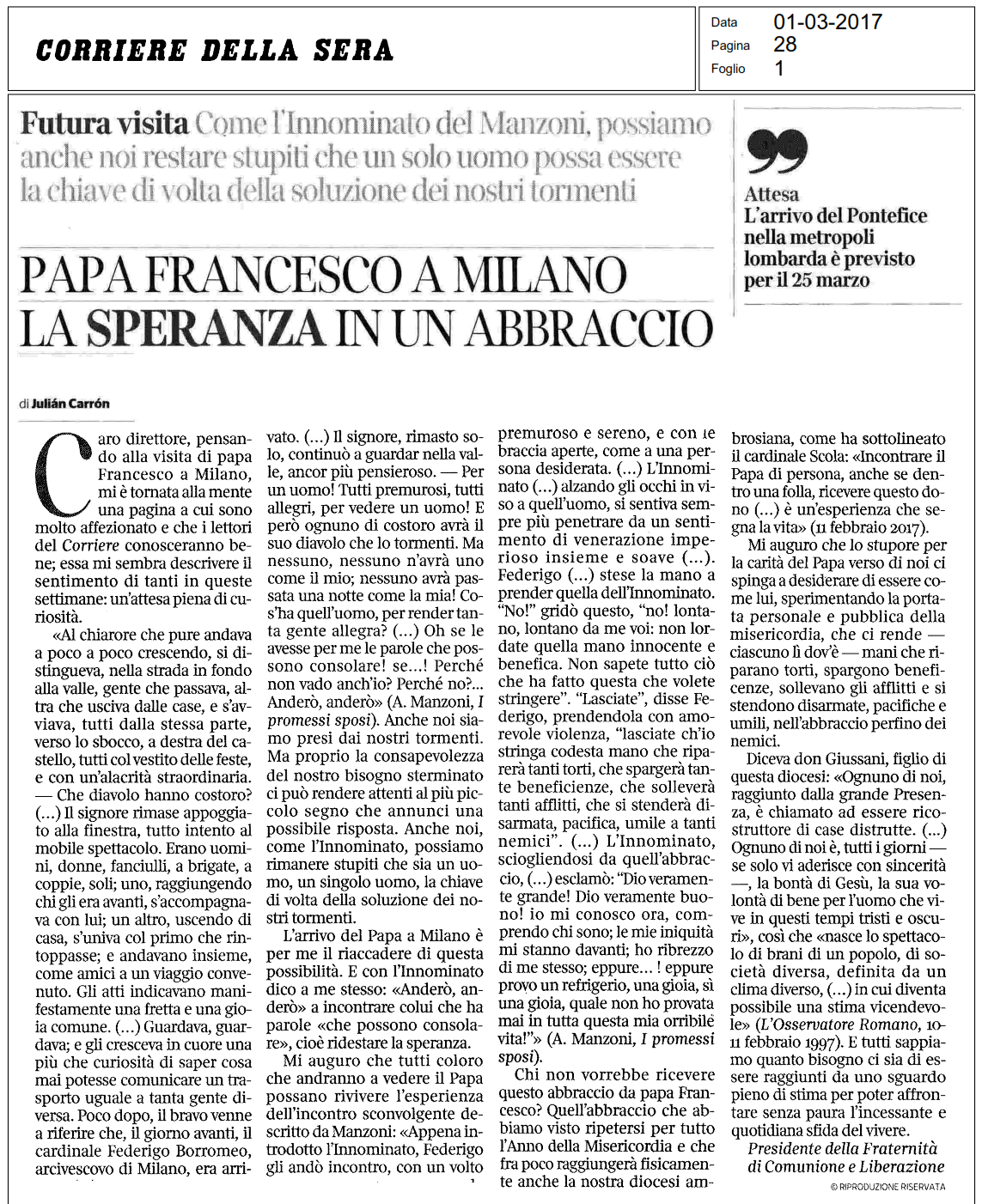 2017 LetteraPapaCorriere